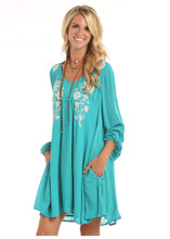 Women's Rock & Roll Dress, Turquoise with Silver Embroidery