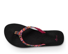 Women's Sanuk Flip Flop, Yoga Joy Funk, Black with Multicolor Strap