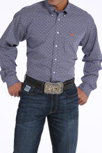 Men's Cinch L/S, Navy Blue with Orange and White Print