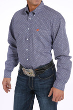 Men's Cinch L/S, Navy Blue with Orange and White Print