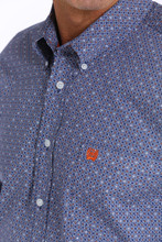 Men's Cinch L/S, Navy Blue with Orange and White Print