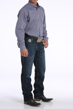 Men's Cinch L/S, Navy Blue with Orange and White Print