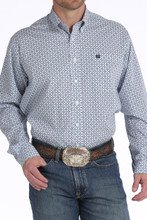 Men's Cinch L/S, White with Blue and Turquoise Print