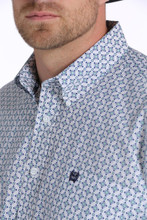Men's Cinch L/S, White with Blue and Turquoise Print