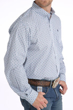 Men's Cinch L/S, White with Blue and Turquoise Print