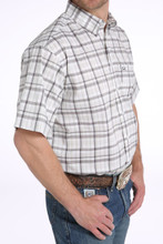 Men's Cinch S/S, Arena Flex, White with Gray Plaid