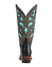 Women's Cinch Boots, Black Ostrich with Turquoise Inlay Tops, Snip Toe
