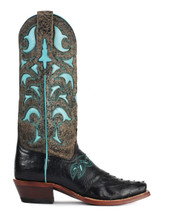 Women's Cinch Boots, Black Ostrich with Turquoise Inlay Tops, Snip Toe