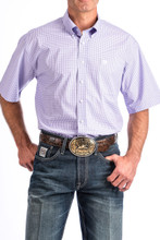 Men's Cinch S/S, Purple and White Checkered Print