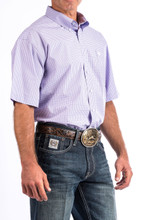 Men's Cinch S/S, Purple and White Checkered Print