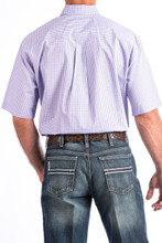 Men's Cinch S/S, Purple and White Checkered Print