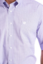 Men's Cinch S/S, Purple and White Checkered Print