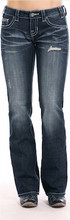 Women's Rock & Roll Jeans, Riding, Boot Cut, Dark Wash, Distressed