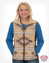 Women's Cowgirl Tuff Vest, Quilted Tan and Aztec Reversible