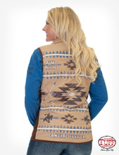 Women's Cowgirl Tuff Vest, Quilted Tan and Aztec Reversible