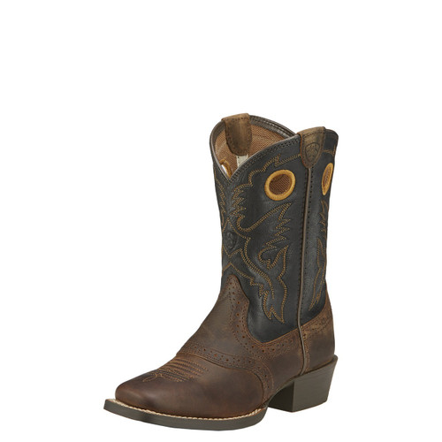 Kids Ariat Boot, Brown, Square Toe, Black Top