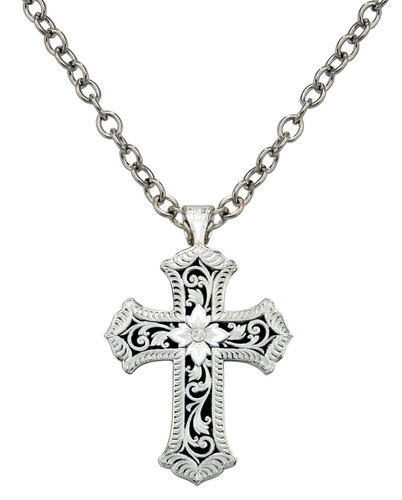 Montana Necklace, Silver Cross with Floral Design