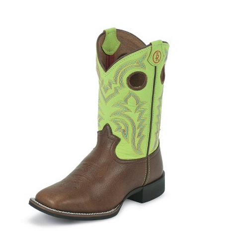 Kids Tony Lama Boot, Brown/Lime Green Tops