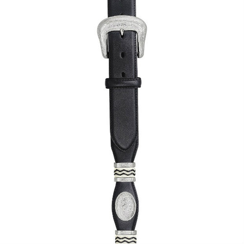 Men's Tony Lama Belt, Black Scalloped, Conchos/Rawhide