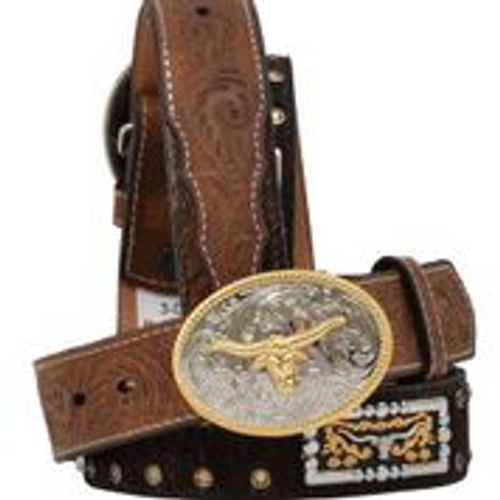 Kids 3D Belt with Gold Longhorn Concho