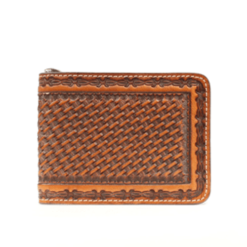 Men's Nocona Wallet, BiFold Money Clip, Basketweave Brown