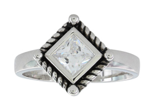 Montana Ring, Roped Clear CZ Princess Cut