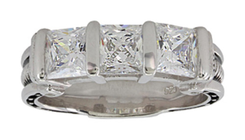Montana Ring, White CZ 3 Stone, Horsehoe and Nail