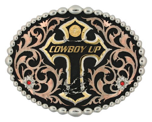 Montana Buckle, Oval, Beaded Trim, Cowboy