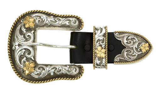 Montana 3 Piece Buckle Set, Antiqued Two Tone Filigree 1.5"