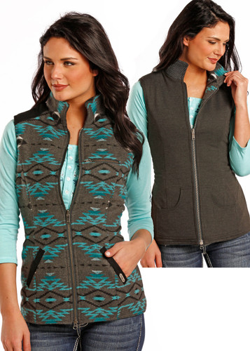 Women's Powder River Vest, Wool, Turquoise & Gray Aztec