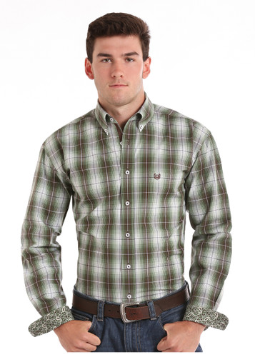 Men's Panhandle L/S, Gray and Green Plaid
