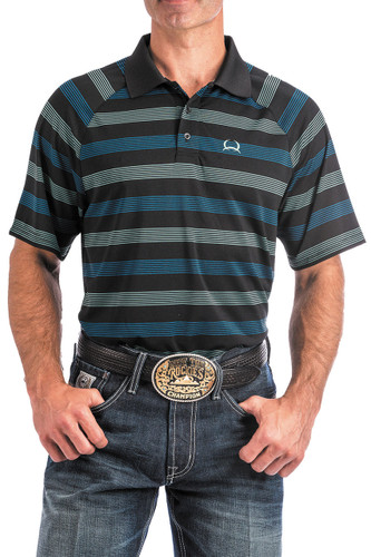 Men's Cinch S/S, Arena Flex, Black with Blue and Green Stripes