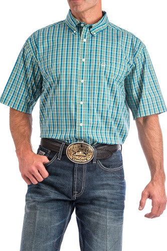 Men's Cinch S/S, Arena Flex, Green and Blue Plaid