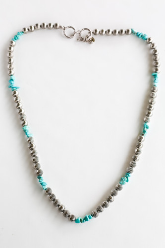West & Co. Necklace, Burnished Silver Melon Bead with Turquoise Stone Accent