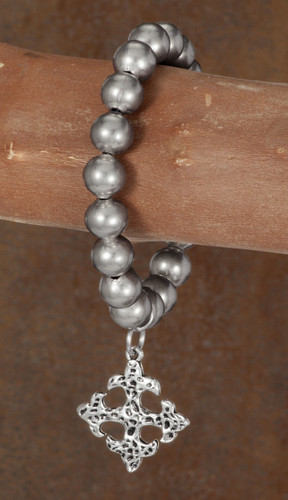 West & Co. Bracelet, Single Strand Burnished Silver w/Cross Charm, Stretch