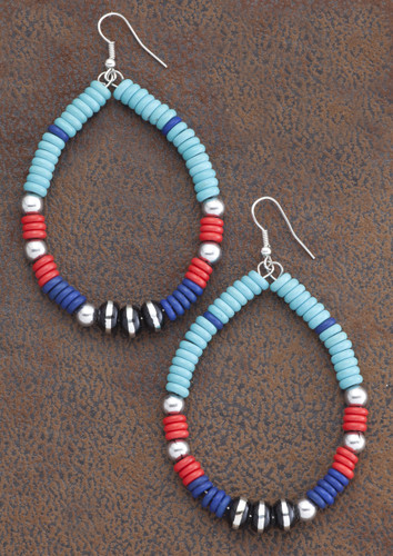 West & Co. Earrings, Oval, Red, Black, Turquoise Beads