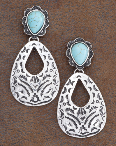 West & Co. Earrings, Silver Aztec, Turquoise Accents
