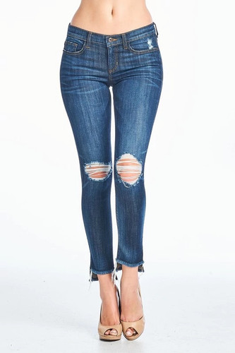 Women's Sneak Peek Jeans, Dark Wash Distressed, Mid-Rise Skinny
