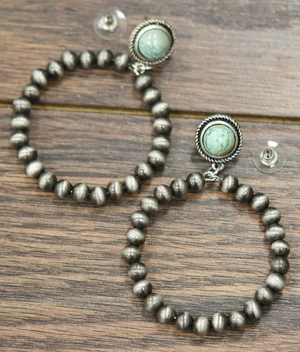 Isac Trading Earrings, Navajo Pearl Hoop with Turquoise Post
