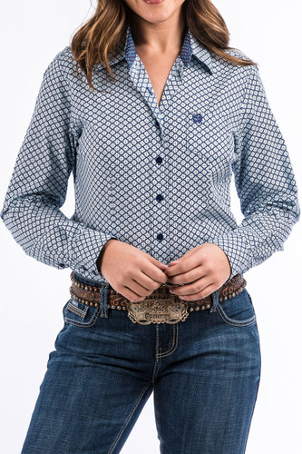 Women's Cinch L/S, Blue Diamond Print