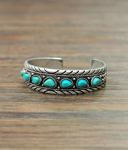 Isac Trading Cuff, Silver Rope Border, Turquoise Stones