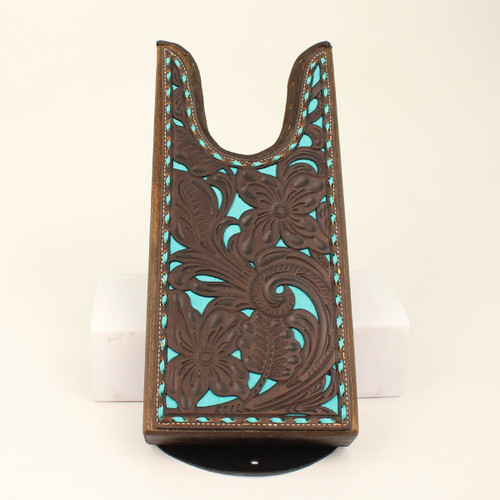 M&F Boot Jack, Tooled Floral Leather, Turquoise Underlay, Heavy