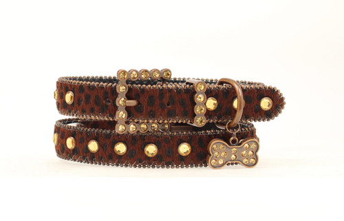Blazin Roxx Dog Collar, 1" Hair on Hide, Leopard with Topaz
