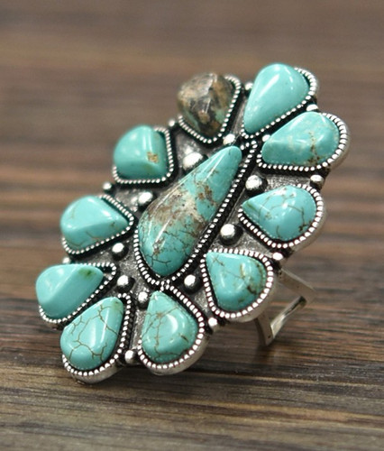 Isac Trading Ring, Turquoise Stone Flower