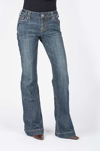 Women's Stetson Jean, Trouser Fit, Medium Wash, Stitched Circle on Pocket