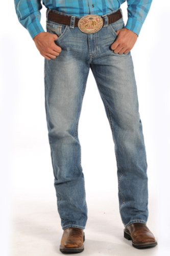 Men's Rock & Roll Jeans, Medium Wash, Tan Stitch, Tuf Cooper Competition