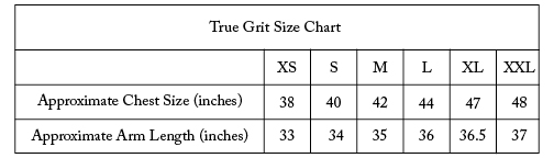 True Grit Jacket Size Chart