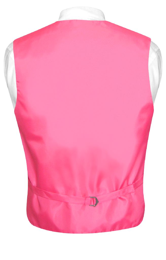 Mens Dress Vest & BowTie Solid Hot Pink Fuchsia Color Bow Tie Set
