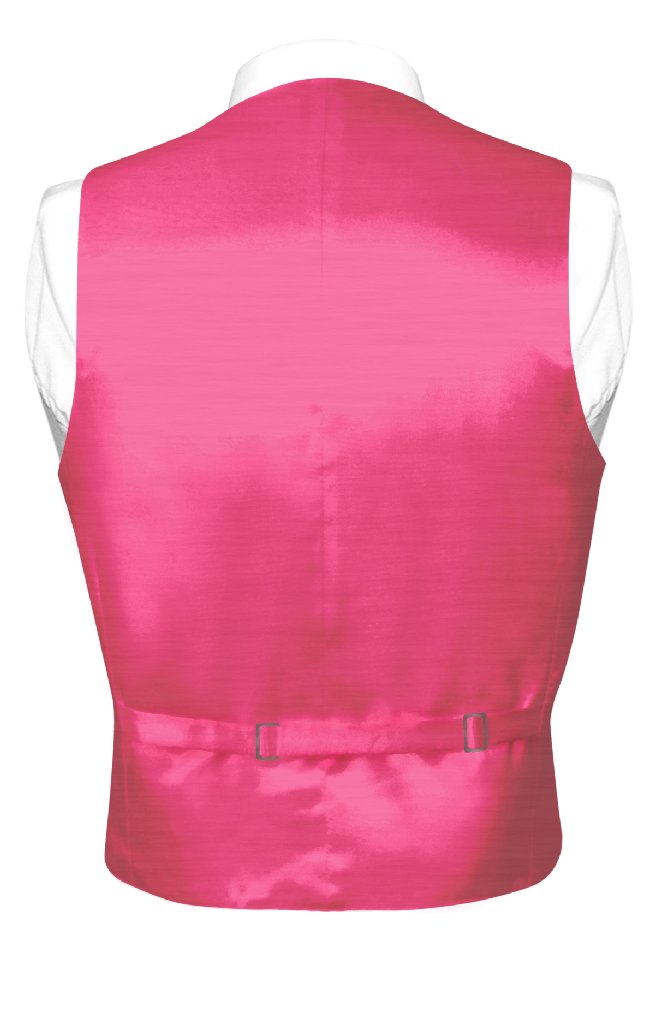 Biagio Mens Solid Hot Pink Fuchsia Bamboo Silk Dress Vest Bow Tie Set