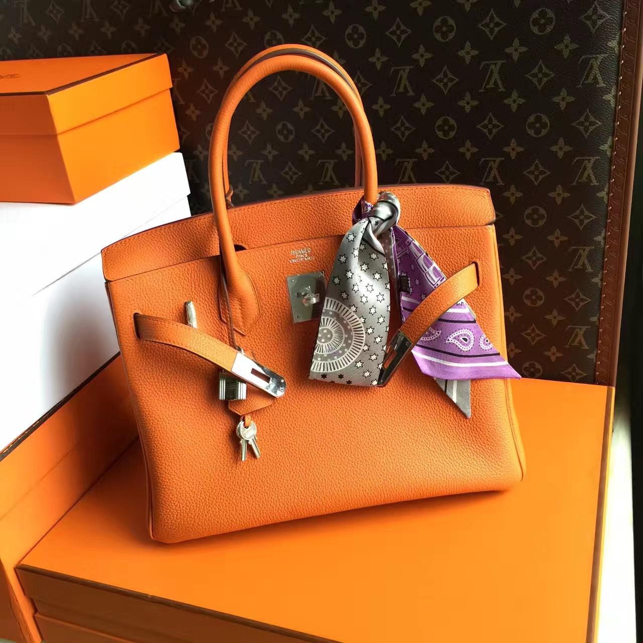 Hermes Orange Birkin Bag 30cm Palladium Hardware